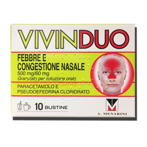 VIVINDUO FEBBRE E CONGESTIONE NASALE*orale 10 bustine 500 mg+ 60 mg VIVINDUO FEBBRE E CONGESTIONE NASALE*orale 10 bustine 500 mg+ 60 mg