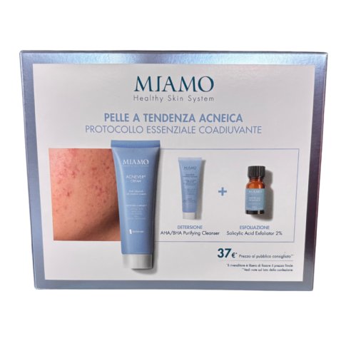 MIAMO 3 CVS 2025 COFANETTO TENDENZA ACNEICA ACNEVER CREAM +AHA/BHA PURIFYING CLEANSER + SALICYLIC ACID EXFOLIATOR 2% 10ML