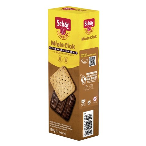 SCHAR MIELE CIOK BISCOTTI AL MIELE RICOPERTI DI CIOCCOLATO FONDENTE 3 PORZIONI DA 63,5 G