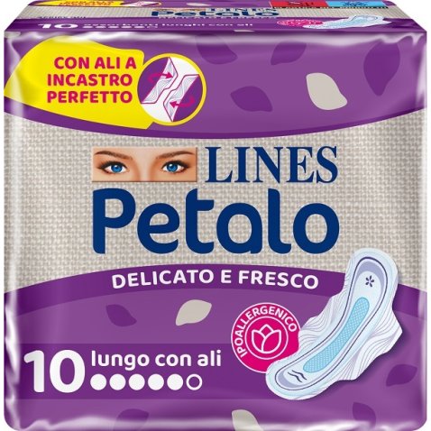 LINES PETALO BLU ASSORBENTE LUNGO CON ALI 10 PEZZI LINES PETALO BLU ASSORBENTE LUNGO CON ALI 10 PEZZI