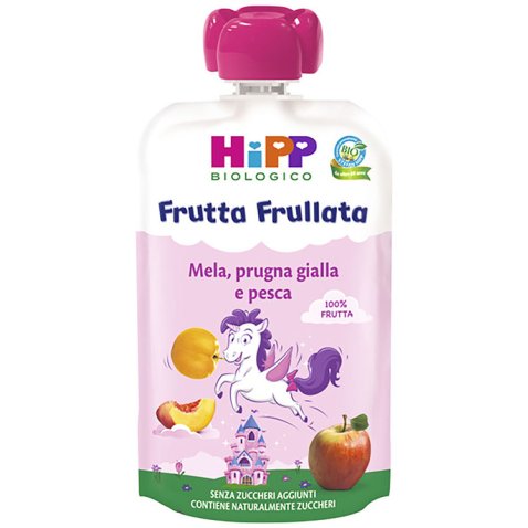 HIPP BIO FRUTTA FRULLATA UNICORNO MELA PRUGNA GIALLA PESCA 90 G