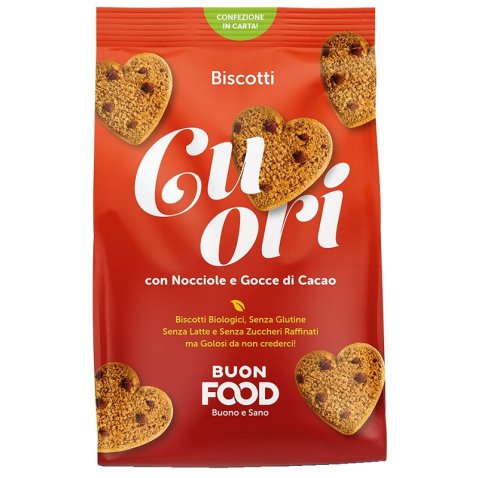 BUON FOOD CUORI BISCOTTI CON NOCCIOLE E GOCCE DI CACAO BIO 200 G